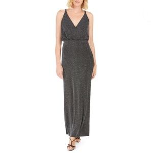 Vince Camuto size 6 black metallic long evening dress v-neck sleeveless NWT